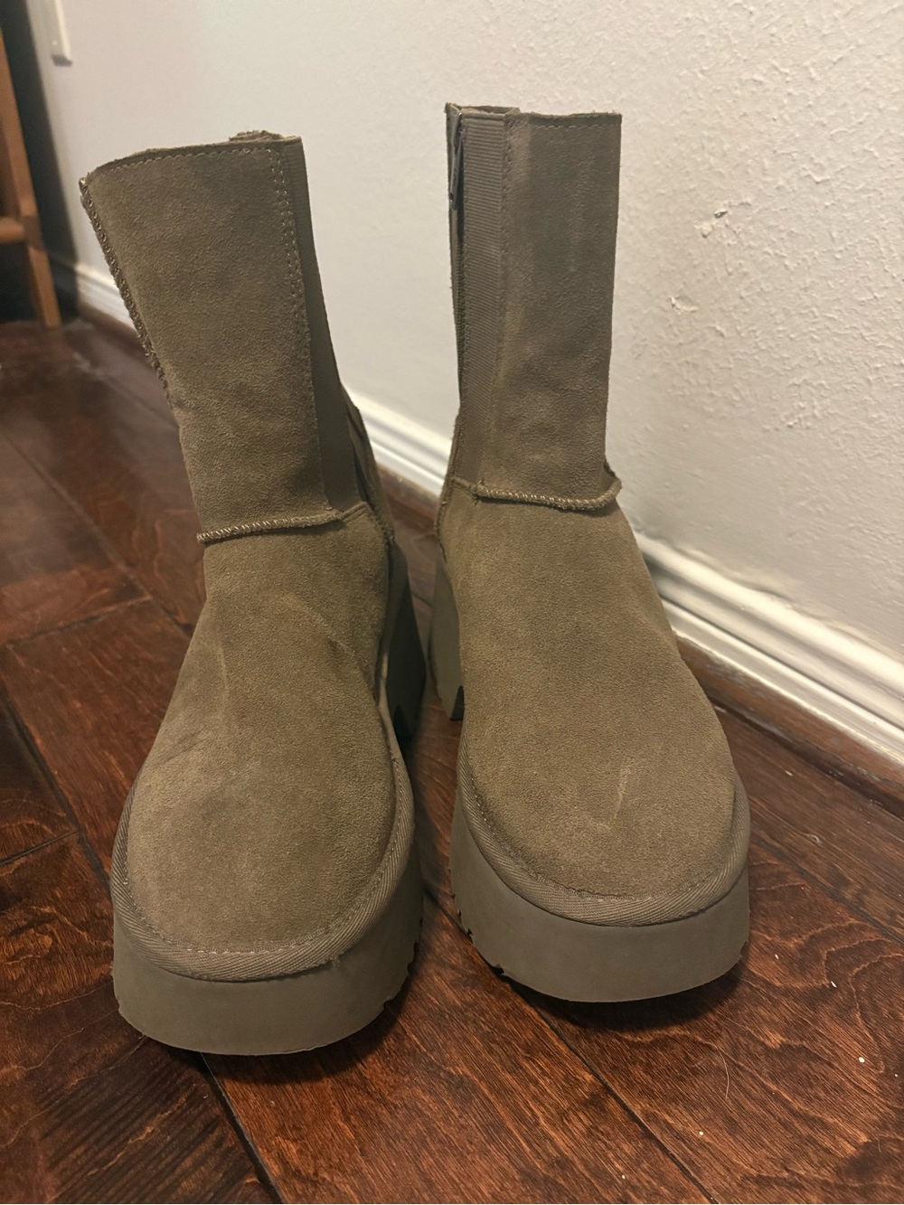 Ugg Suede Platform Ankle Boots in Olive